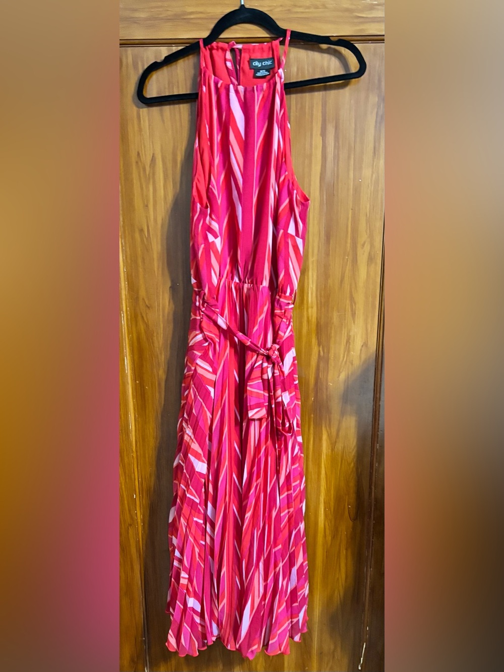 City Chic M/18 Fuchsia & Hot Pink Striped Tie-Waist Maxi Dress